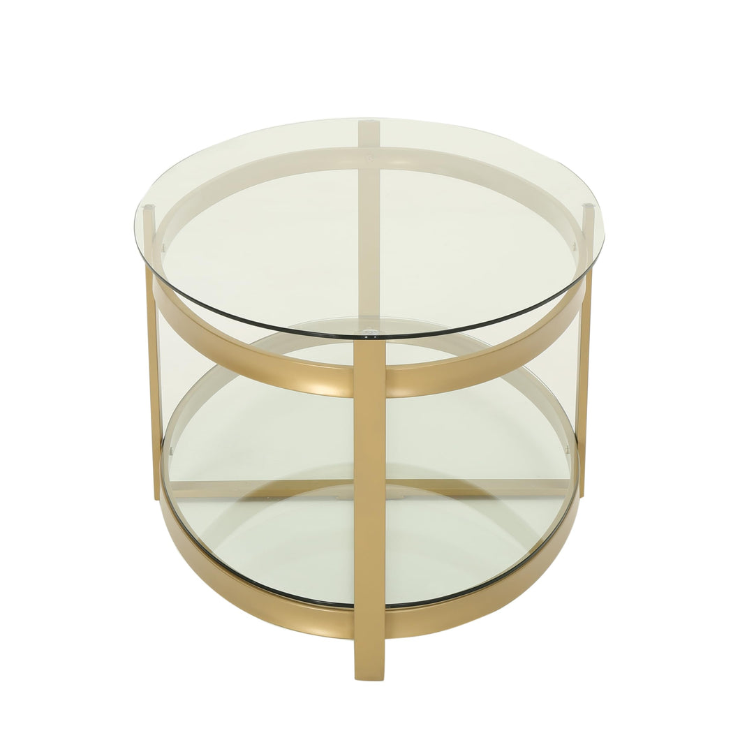 Christopher Knight Home Bell Tempered Glass Coffee Table|Round|Modern|Brass - Diamond Home USA