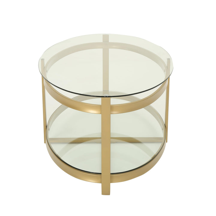 Christopher Knight Home Bell Tempered Glass Coffee Table|Round|Modern|Brass - Diamond Home USA
