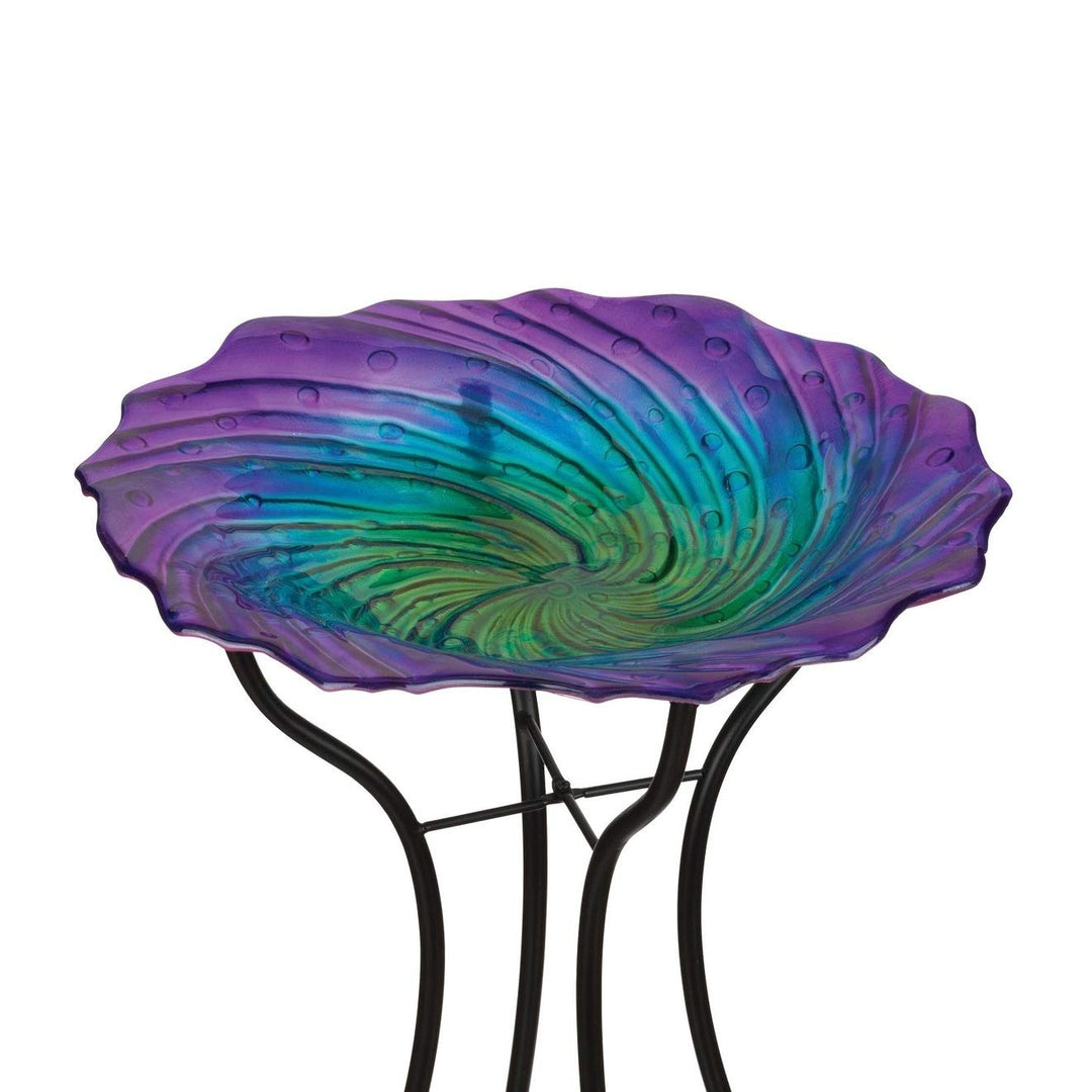 18 Birdbath with Stand Ripple Multi Color Pedestal Glass Medium