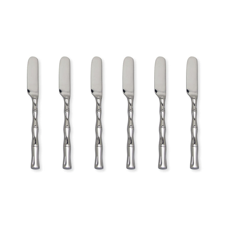 6-piece 18/8 Stainless Steel Butter Spreader Set With Bamboo Style Handle Silver