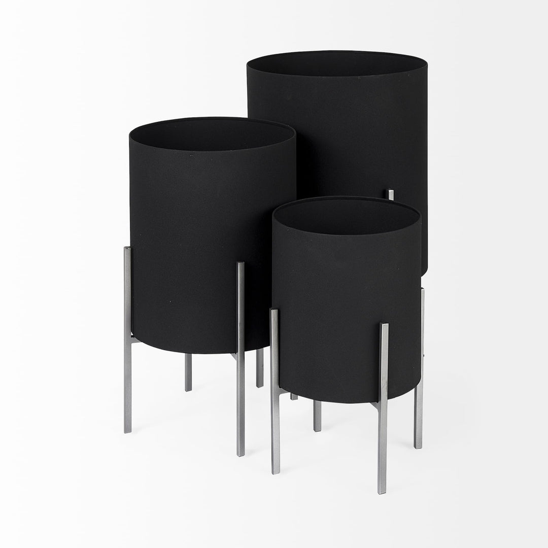 Black Metal W/Silver Legs Plant Stands (Set of 3) Silver Modern Contemporary - Diamond Home USA