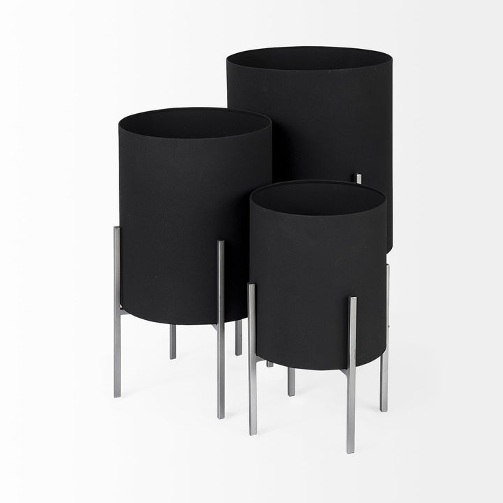 Black Metal W/Silver Legs Plant Stands (Set of 3) Silver Modern Contemporary - Diamond Home USA