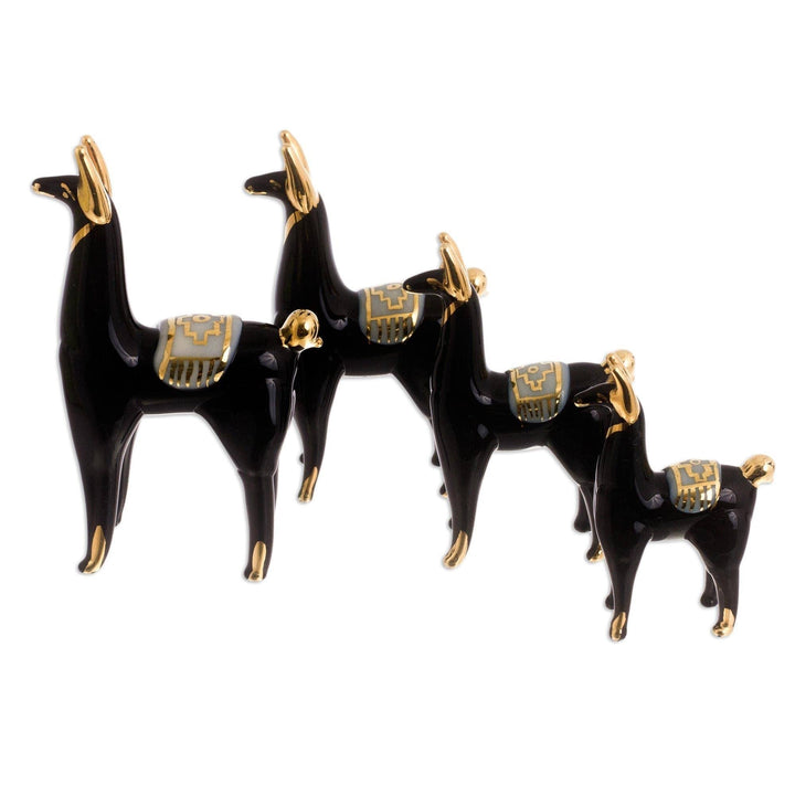 Handmade Black Llamas of The Glass Figurines (Set 4) Peru 3.7" H X 1.2" W 1.8" D - Diamond Home USA