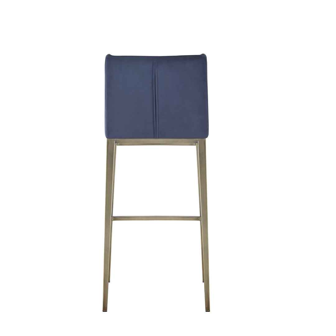Contemporary Blue Velvet Antique Brass Bar Stool Modern Metal Finish Brushed - Diamond Home USA