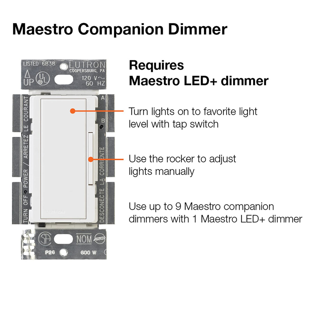 Lutron Maestro Companion Multi-Location Dimmer|Not for Standalone Use|MA-R-IV - Diamond Home USA