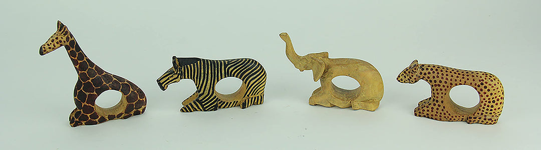 Set of 4 Hand Carved African Wild Animal Napkin Rings - Diamond Home USA