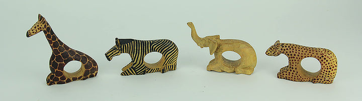 Set of 4 Hand Carved African Wild Animal Napkin Rings - Diamond Home USA