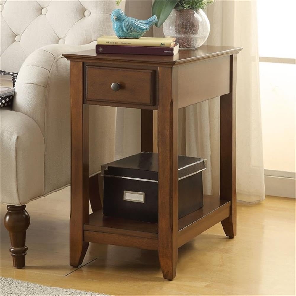 Acme Bertie 1-Drawer Wooden End Table with Bottom Shelf in