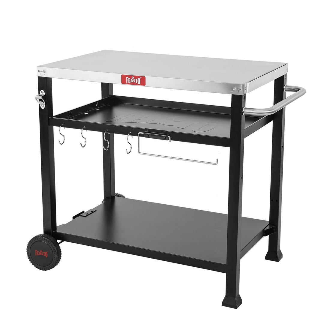 3-Shelf Indoor Outdoor Movable Serving Cart Kitchen Station Black Stainless