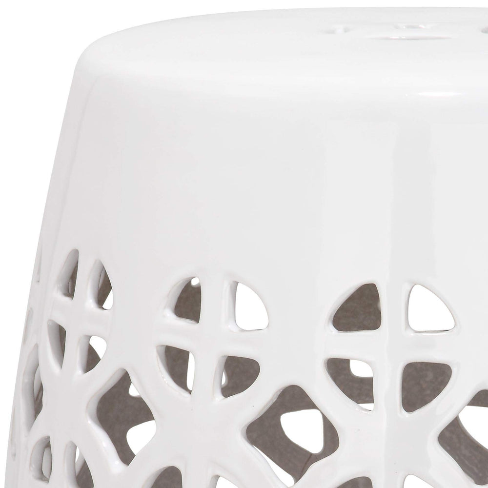 Paradise Tranquility White Ceramic Garden Stool - 13.5" X 17" Modern - Diamond Home USA