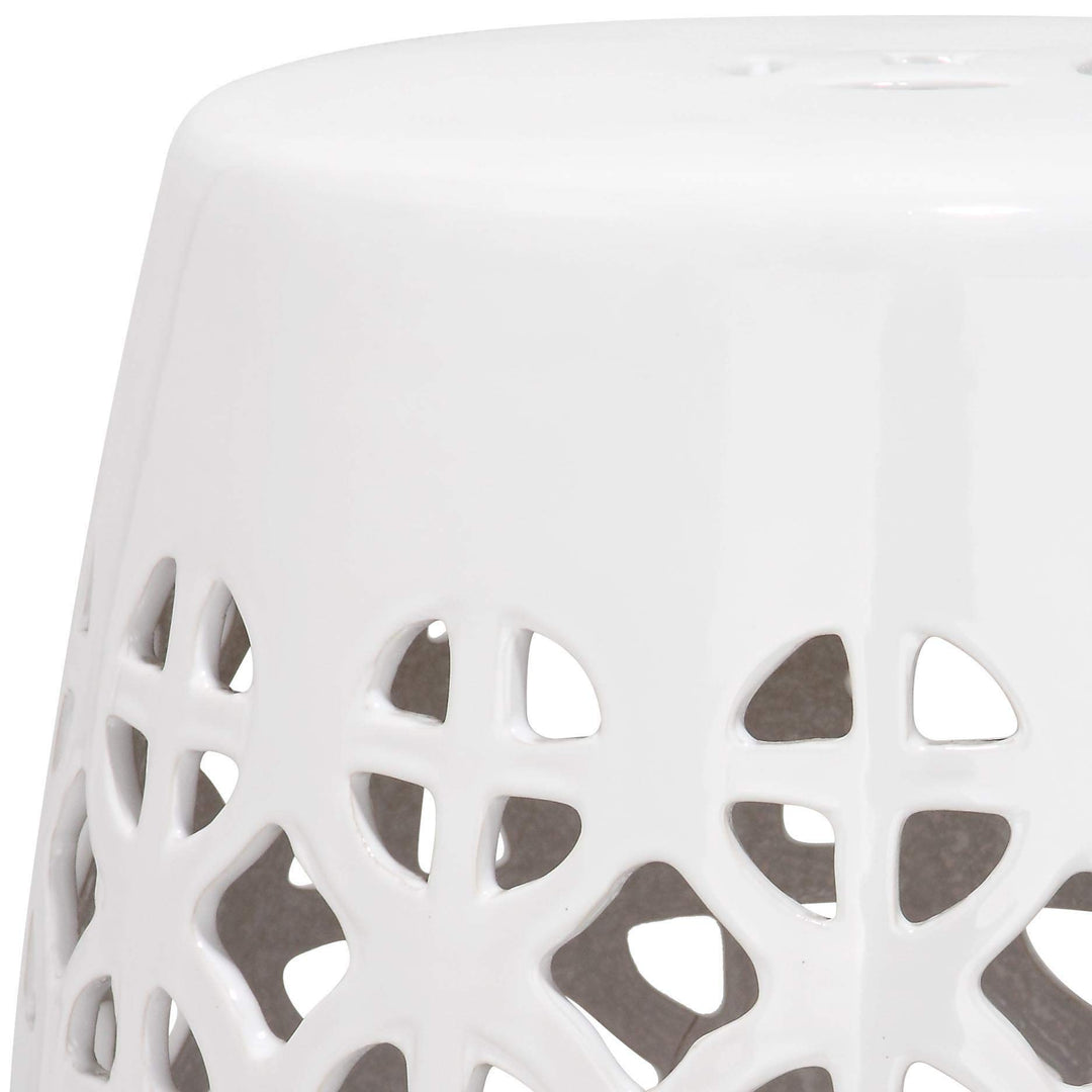 Paradise Tranquility White Ceramic Garden Stool - 13.5" X 17" Modern - Diamond Home USA