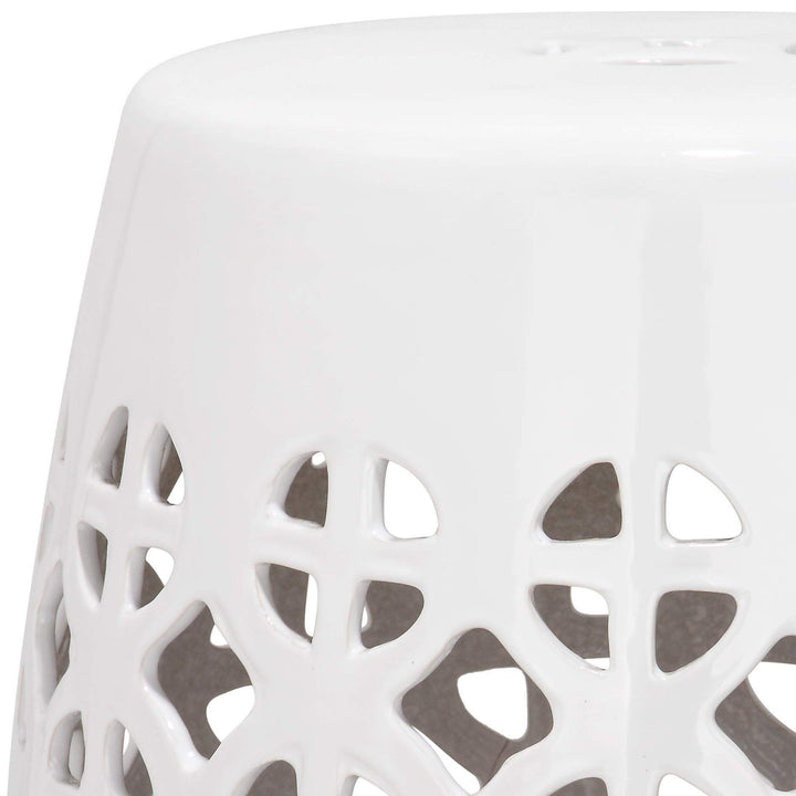 Paradise Tranquility White Ceramic Garden Stool - 13.5" X 17" Modern - Diamond Home USA