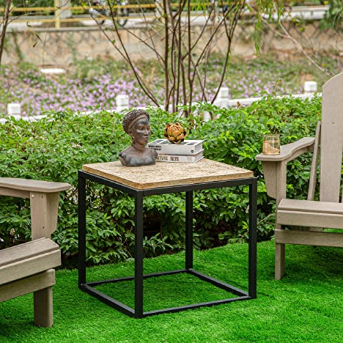 Stone-Look Concrete Square Frame Side Table with Steel Base 22" X 22"h Beige - Diamond Home USA