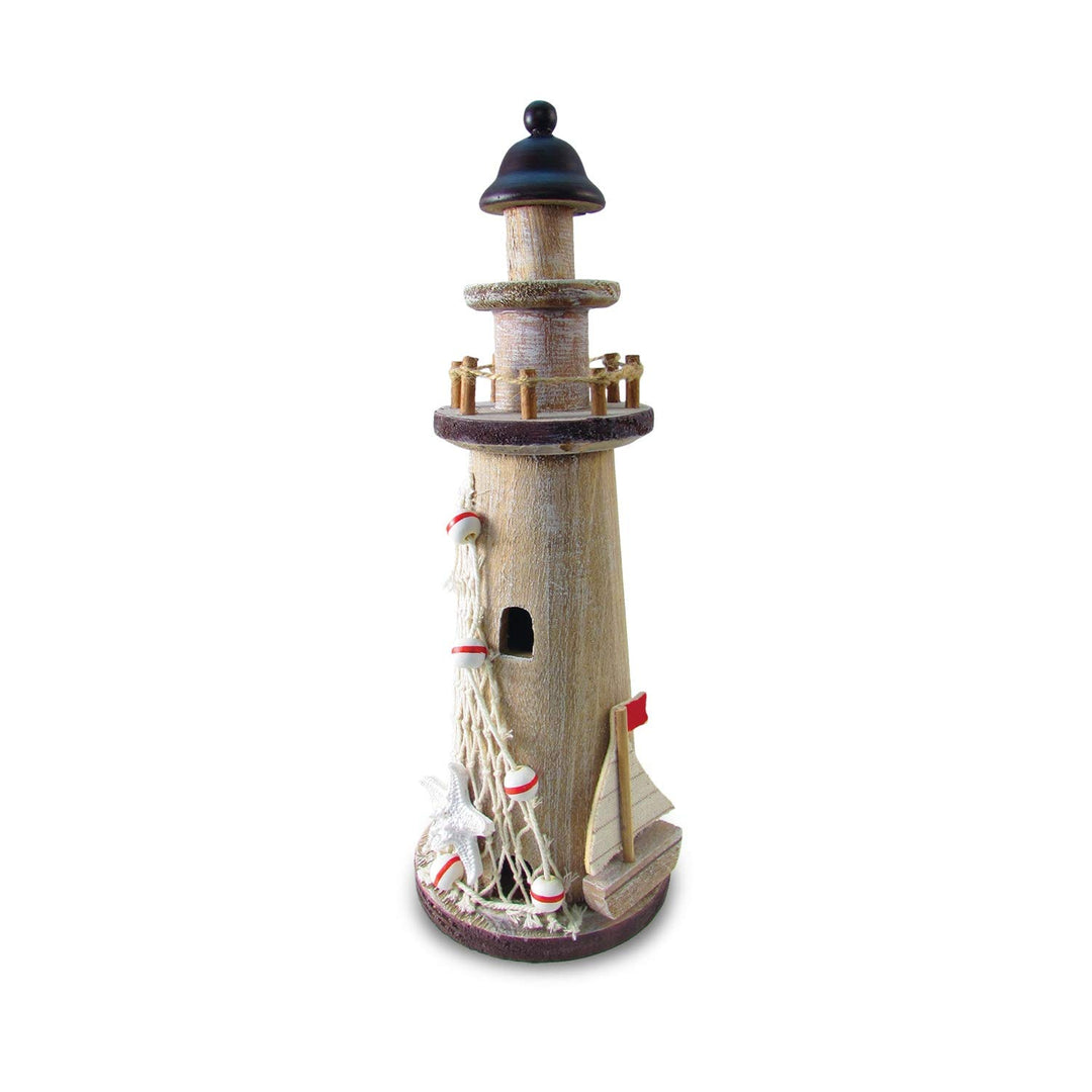 Nautical Brown Wood Large Decorative Lighthouse Multi Color Coastal