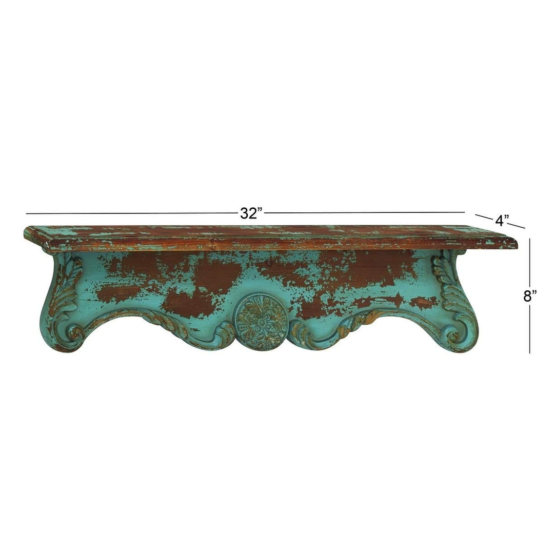 Turquoise Wood Distressed Wall Shelf Blue Brown Green Shabby Chic - Diamond Home USA