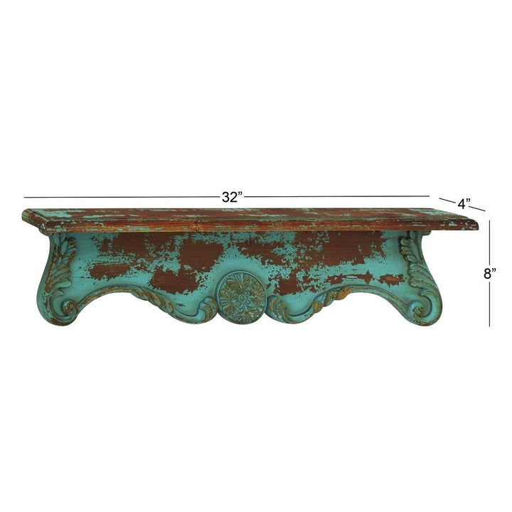 Turquoise Wood Distressed Wall Shelf Blue Brown Green Shabby Chic - Diamond Home USA