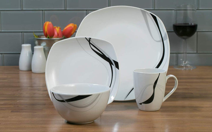Carnival 16pc Soft Square Porcelain Dinnerware Set - Diamond Home USA