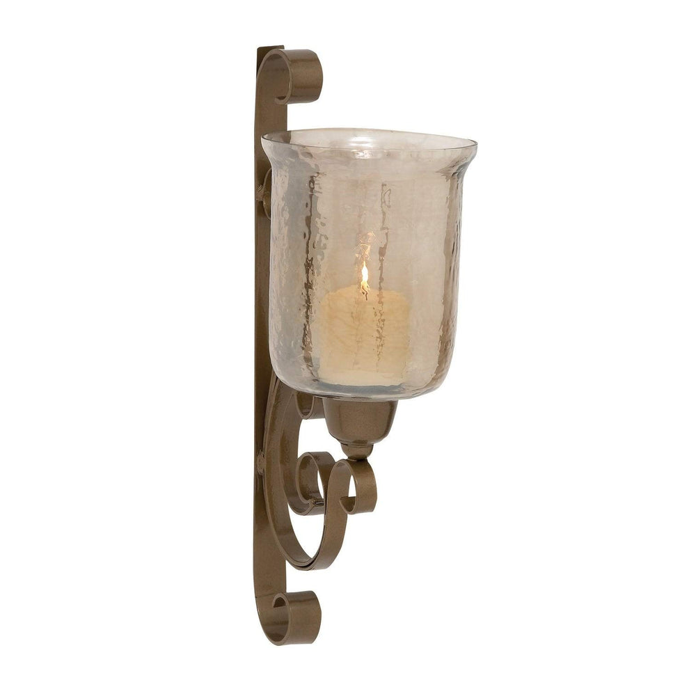 Bronze Metal and Glass Wall Candle Sconce Clear Gold Iron - Diamond Home USA