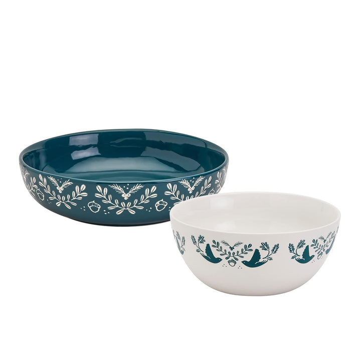 Gallery Winter Forest 2pc Serving Bowl Set Green Holiday Traditional Round - Diamond Home USA