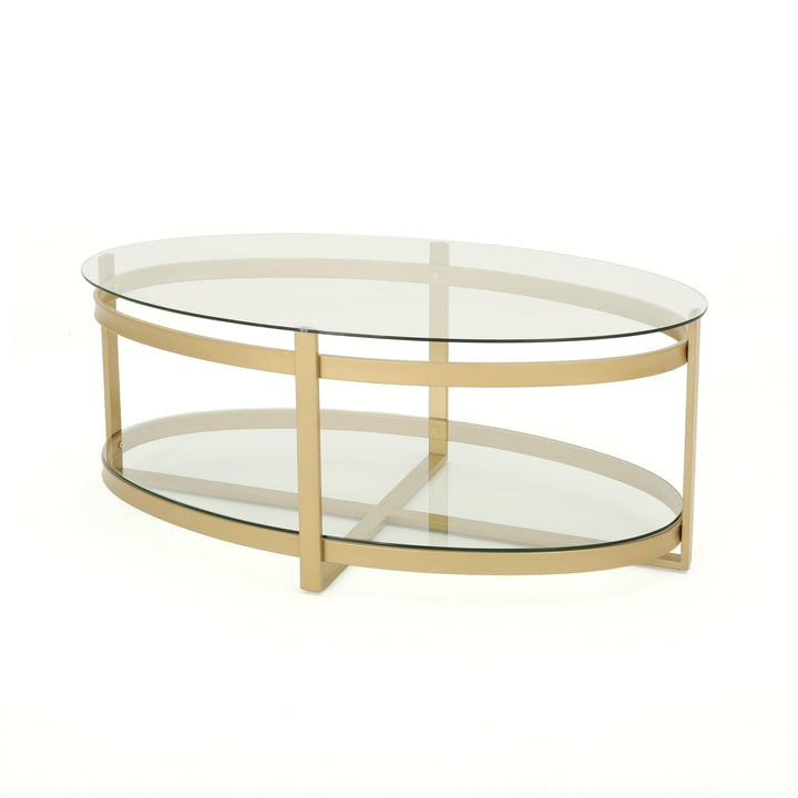 Christopher Knight Home Bell Tempered Glass Coffee Table|Round|Modern|Brass - Diamond Home USA