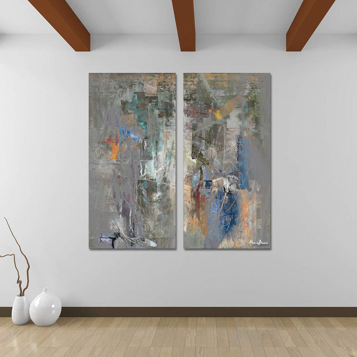 Exchange Lxviii' 2-pc Abstract Canvas Art Set Grey Multi Color Modern - Diamond Home USA
