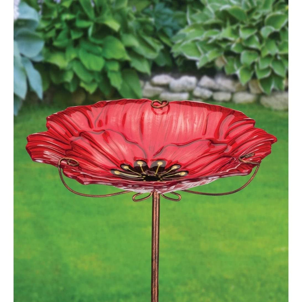 Birdbath/Feeder Stake Poppy Red Art Glass - Diamond Home USA