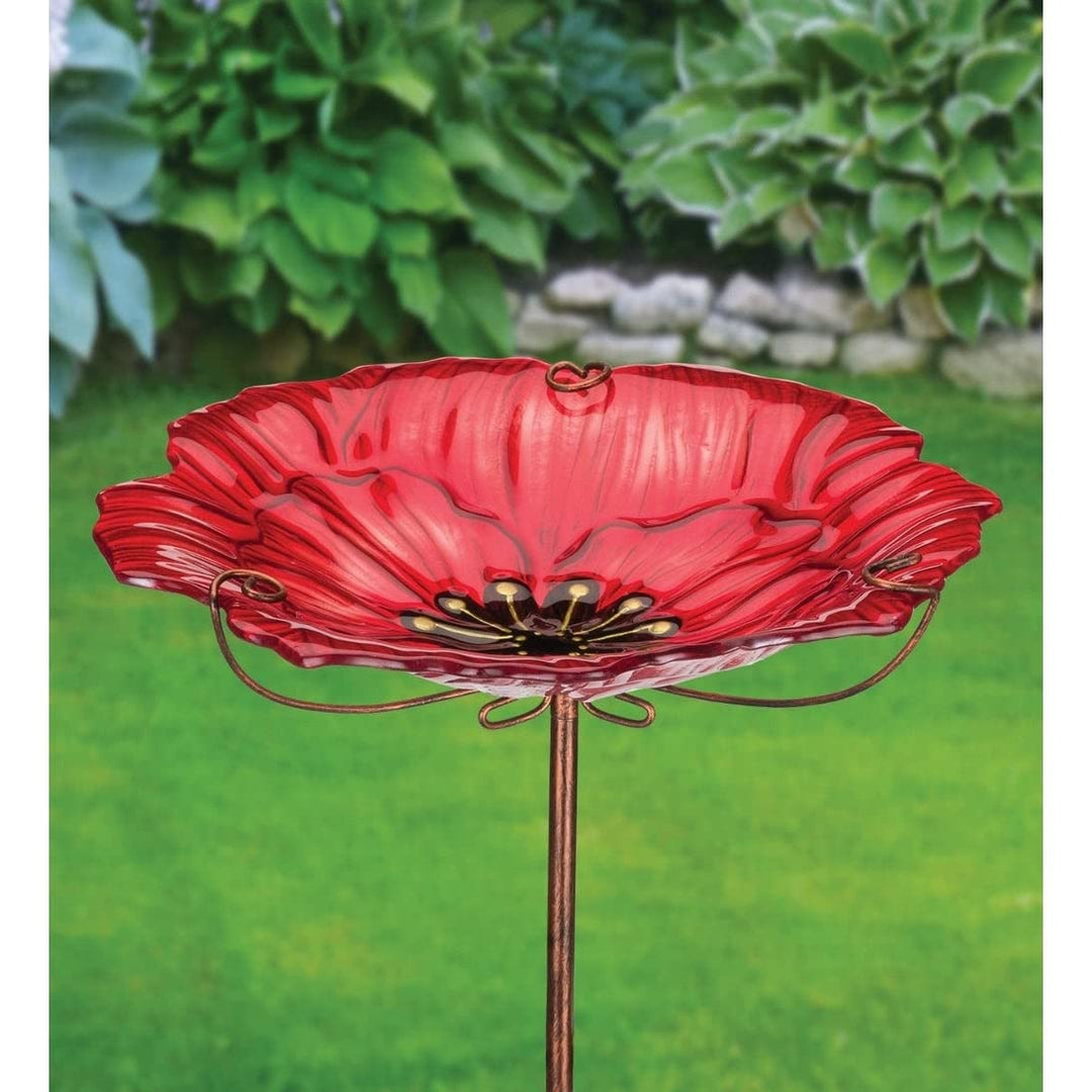 Birdbath/Feeder Stake Poppy Red Art Glass - Diamond Home USA