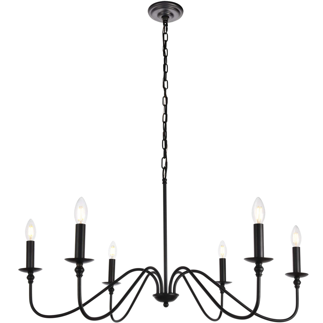 Elegant Lightg Livg District Rohan 6-Light Transitional Metal Chandelier 36" W x 19" H - Matte Black