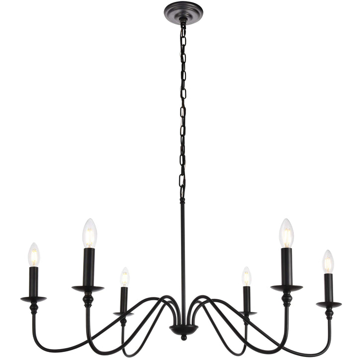 Elegant Lightg Livg District Rohan 6-Light Transitional Metal Chandelier 36" W x 19" H - Matte Black