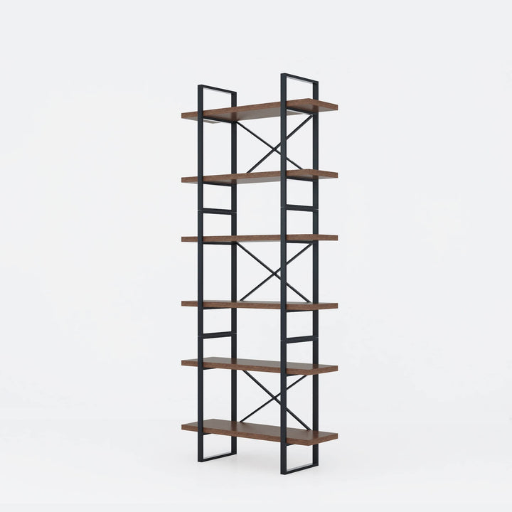 6-Tier Mordern Bookshelves in Antique Walnut Color 35"x13"x85"h Brown Industrial - Diamond Home USA