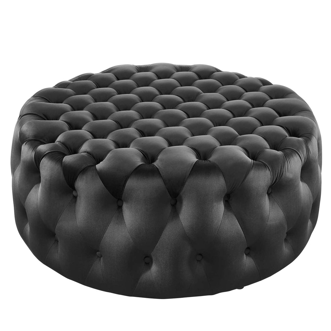 Modway Amour Tufted Button Large Round Performance Velvet Ottoman in Black