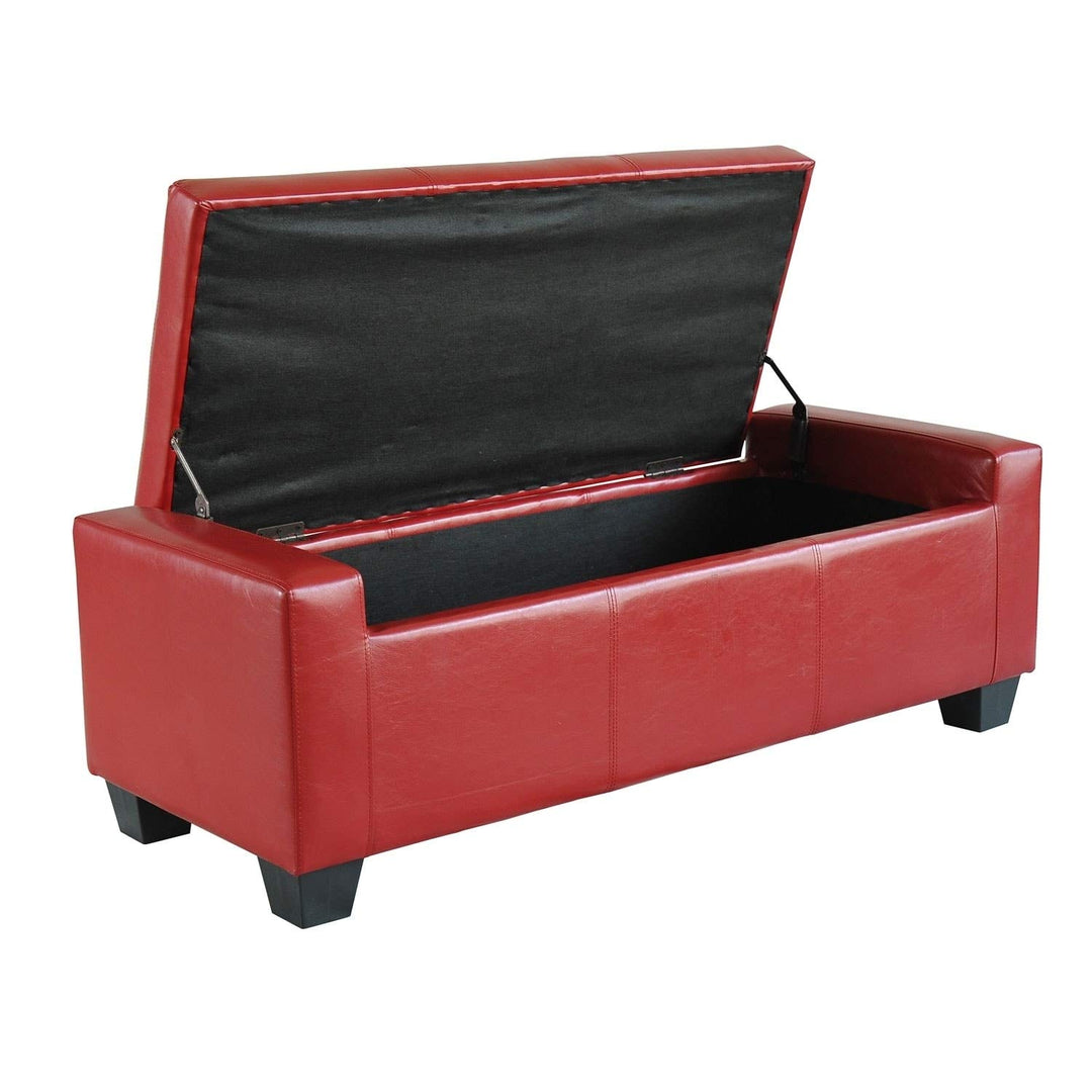 Red Faux Leather Storage Ottoman Bench Solid - Diamond Home USA