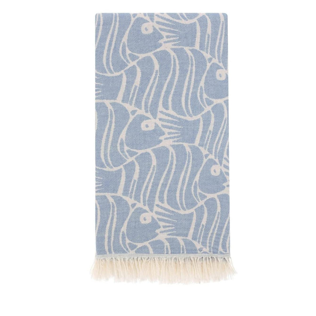 Gray Blue Beach Towel Fish Nautical Authentic Turkish Cotton Bath Towels of
