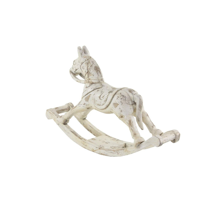 Farmhouse 17 X 27 Inch Distressed hite ooden Rocking Horse Sculpture Animals - Diamond Home USA