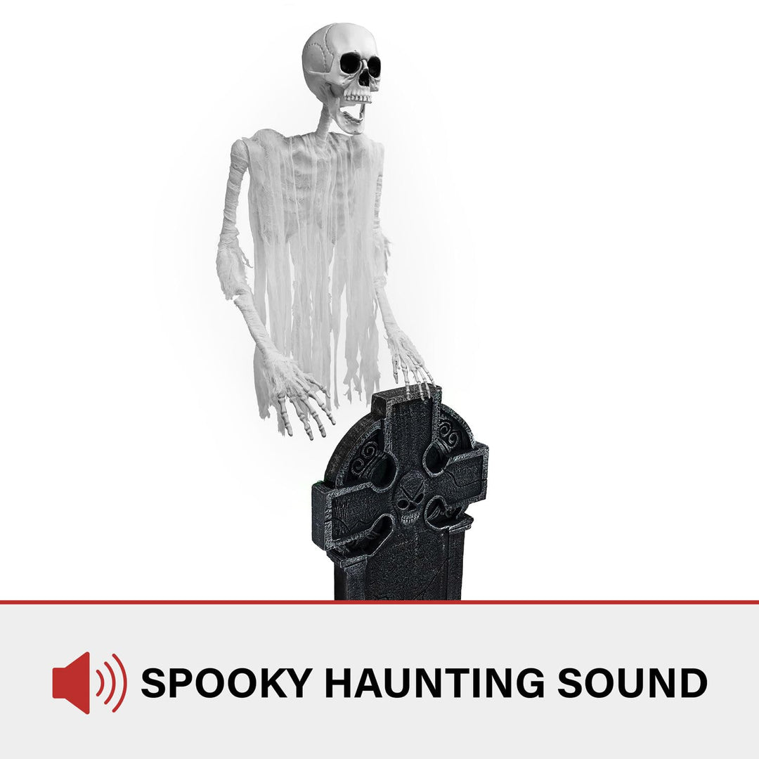 Haunted Hill Farm Motion Activated Floating Skeleton Ghost Over Tombstone by - Diamond Home USA