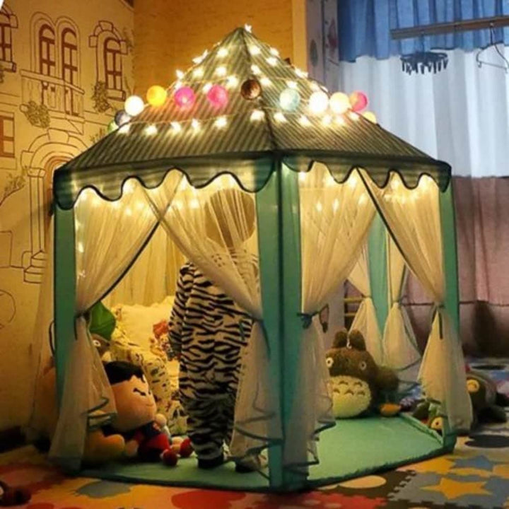 55'' X 53'' Girls Large Princess Castle Play Tent with Star Lights Blue - Diamond Home USA