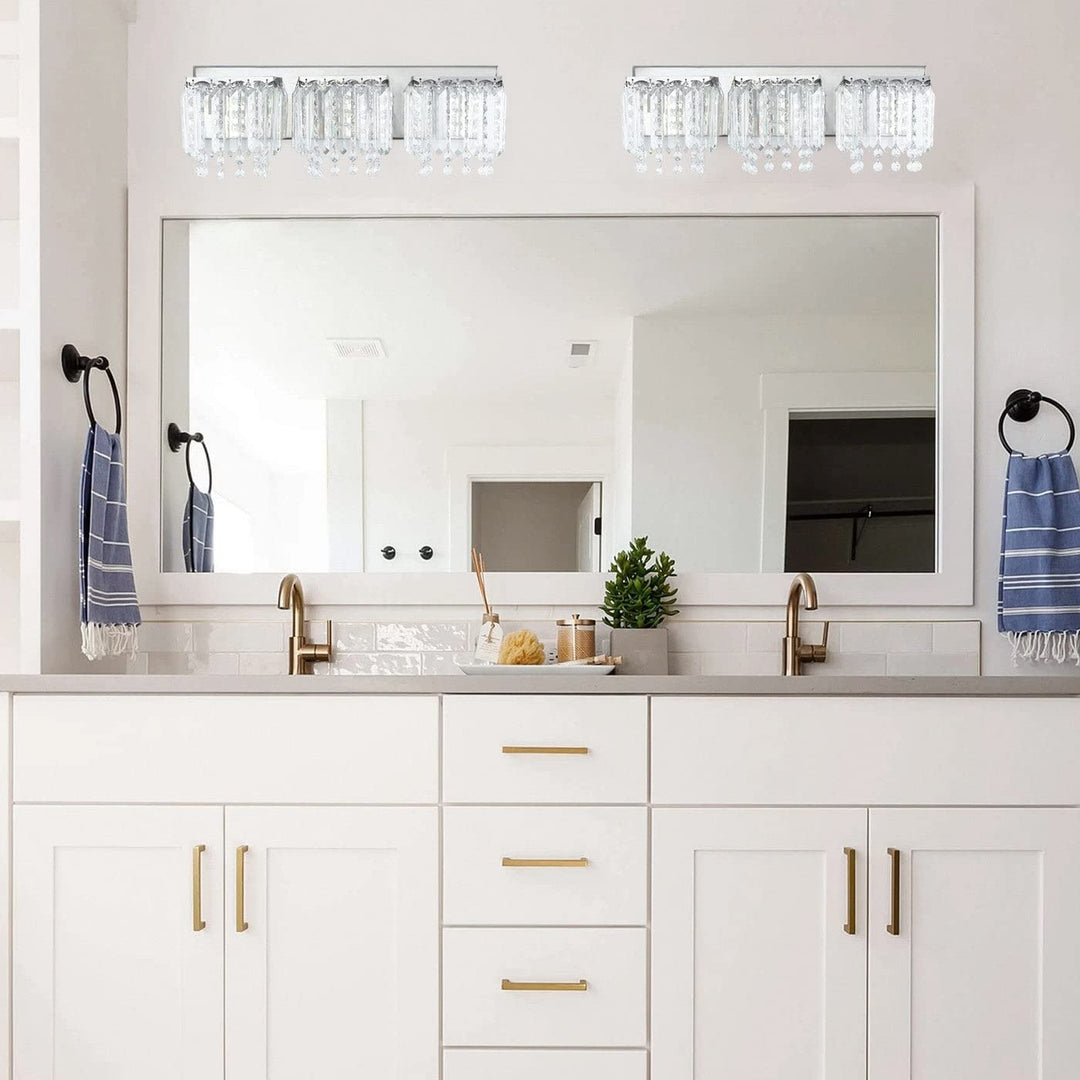 Modern Chrome 3-light Crystal Drops Design Vanity Light Metallic Contemporary - Diamond Home USA