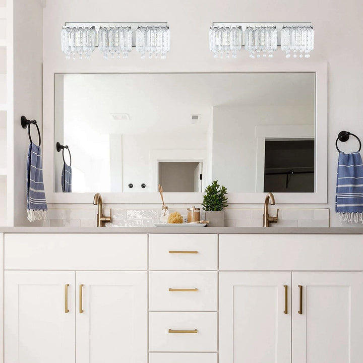 Modern Chrome 3-light Crystal Drops Design Vanity Light Metallic Contemporary - Diamond Home USA