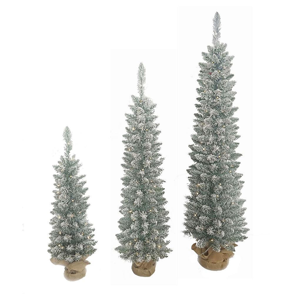 Kurt S. Adler 3-5-Foot Flocked White Slim Pine LED Trees 3-Piece Set - Diamond Home USA