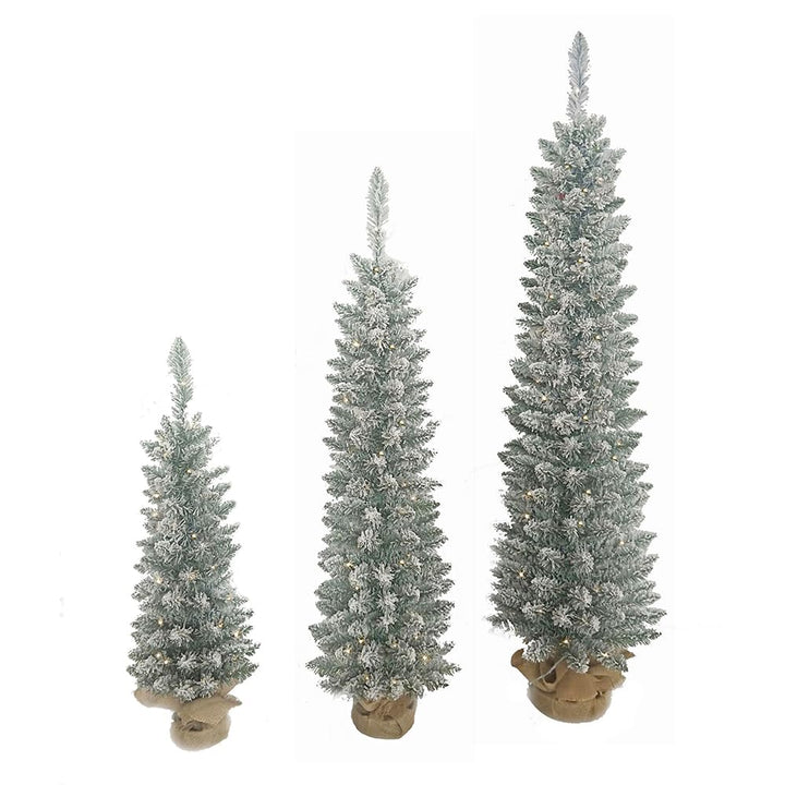 Kurt S. Adler 3-5-Foot Flocked White Slim Pine LED Trees 3-Piece Set - Diamond Home USA