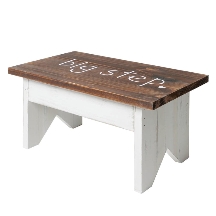 Joy Big Step Decorative Wood Stool Walnut/White Brown Farmhouse Distressed - Diamond Home USA