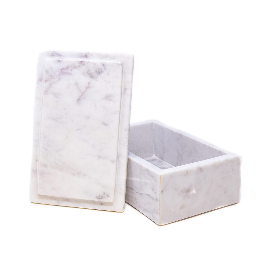 Handmade Marble Kitchen Or Jewelry Box White Bohemian Eclectic - Diamond Home USA