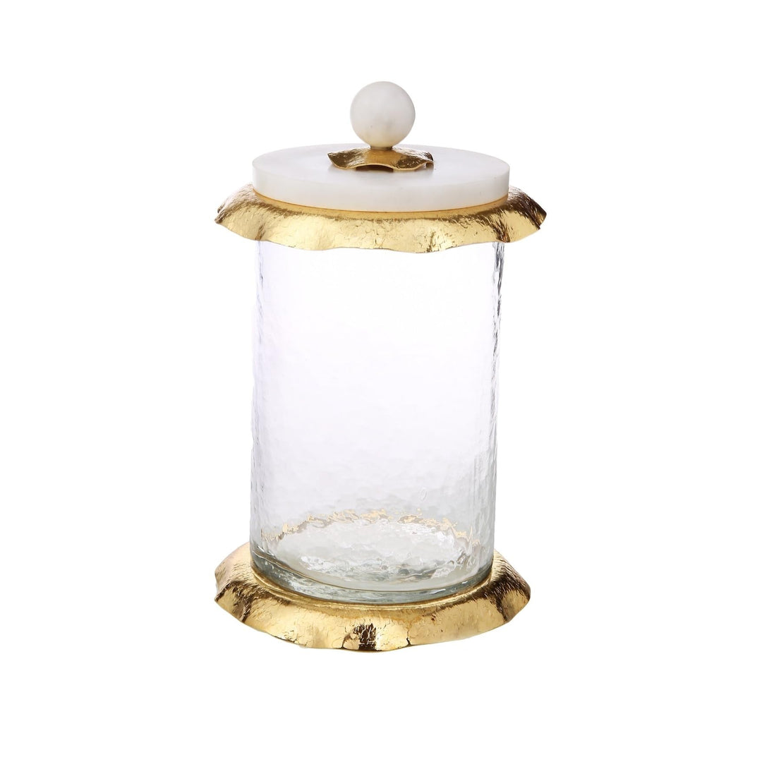 Glass Canister with Marble Cover and Gold Ruffle On Top Bottom