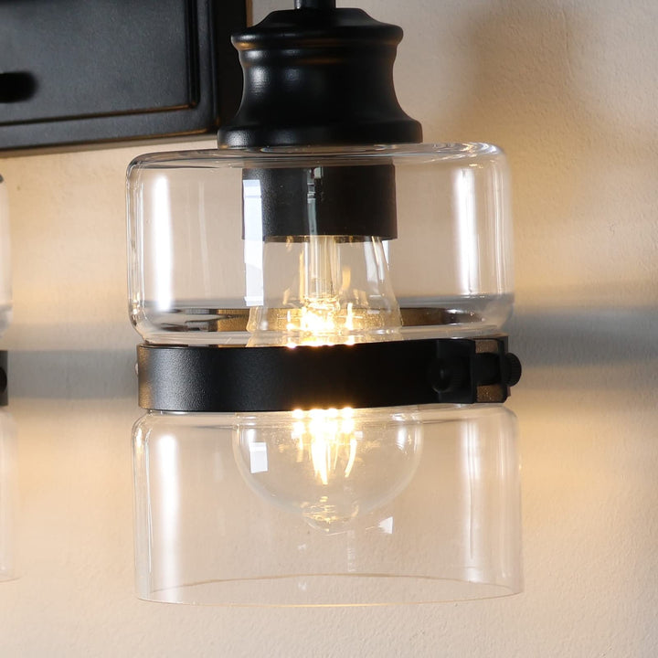 Farmhouse 3-lights Bathroom Dimmable Iron Black Vanity Lights Wall Sconces Glass - Diamond Home USA