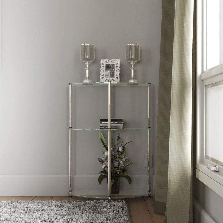 3 Tier Glass Semi Circle Table Entryway and Hallway Furniture Silver Chrome - Diamond Home USA