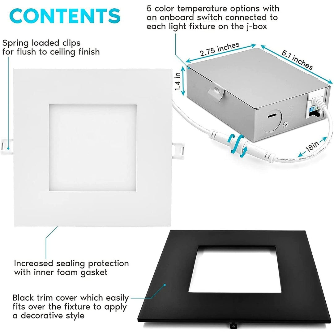 6" Ultra Thin Square Led Recessed Light 5 Color Options Dimmable 12w Wet Rated - Diamond Home USA