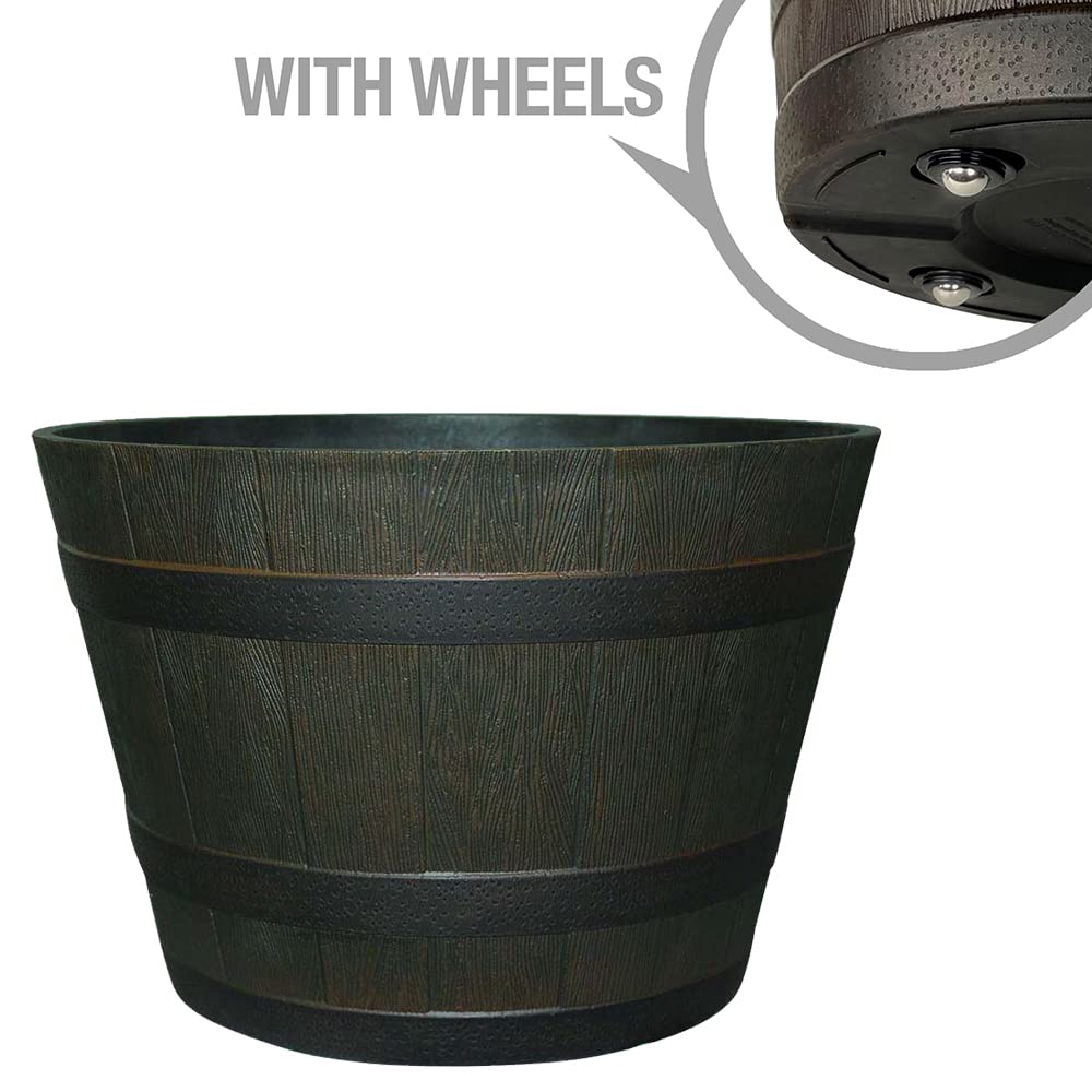 Southern Patio 22.5" Whiskey Barrel Outdoor Planter with Wheels Drainage Hole - Diamond Home USA