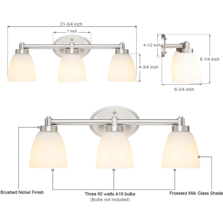 Eurus Home 3-Light Bathroom Vanity Light Fixture Brushed Nickel|Bathroom - Diamond Home USA