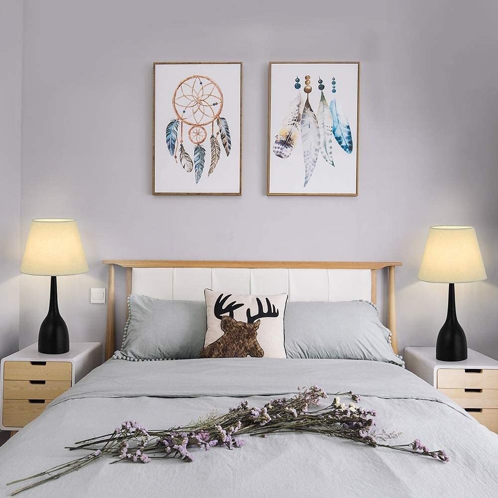 Modern Accent Table Lamps 18 Inch High Bedside Lamp 2pcs Beige - Diamond Home USA