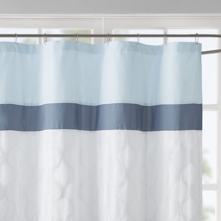 510 DESIGN Shawnee Shower Curtain Geometric Textured Embroidery Design with Blue - Diamond Home USA